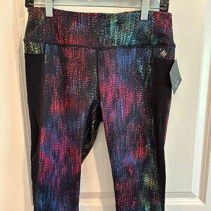 Nicole Miller New York Active Capri Athletic Leggings Black Multicolor Sz Medium